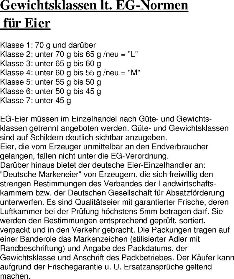 Gewichtsklassen für Eier von gesunde rezepte de Gesunde Ernährung mit